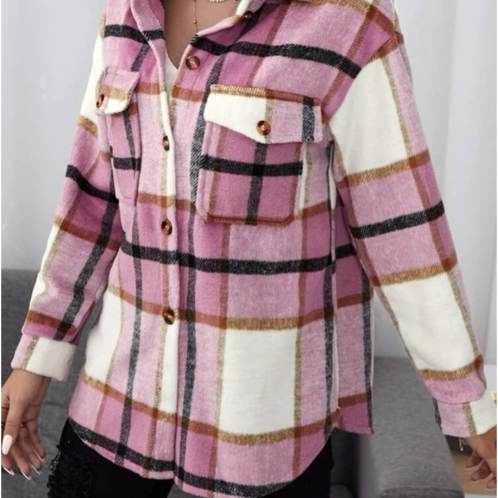 New flannel pink button down jacket or top - Picture 3 of 7